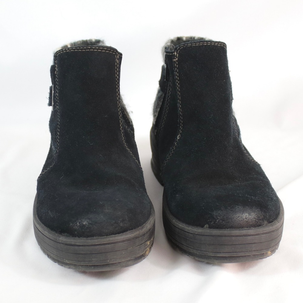 Earth Origins Black Suede Wool Trim Side Zip Buckle Ankle Boots Women's Size 10M - Picture 3 of 9